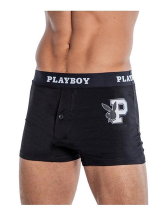 Playboy Mens Varsity Boxer Briefs - Black/White - 1xlarge - Black/White - XLarge