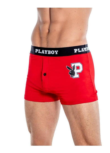 Playboy Mens Varsity Boxer Briefs - Red/White - 1xlarge - Red/White - XLarge