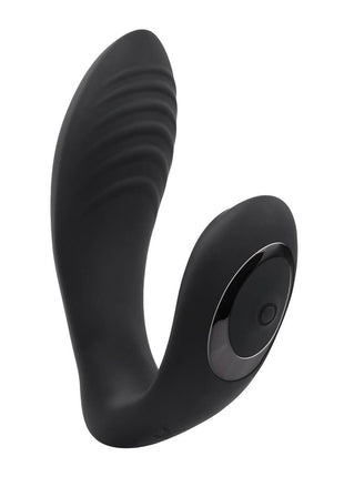 Playboy Play Time Rechargeable Silicone Dual Vibrator with Clitoral Stimulator - Black