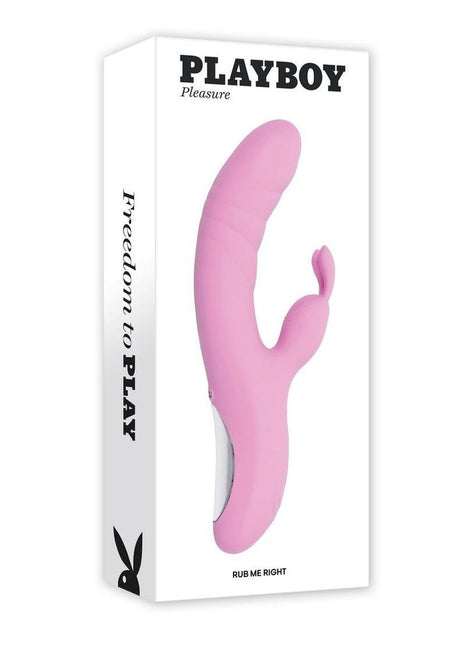 Playboy Rub Me Right Rechargeable Silicone Thrusting G-Spot Rabbit Vibrator - Pink