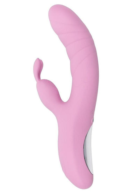 Playboy Rub Me Right Rechargeable Silicone Thrusting G-Spot Rabbit Vibrator - Pink