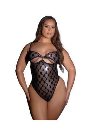 Playboy Shimmer Bunny Teddy - Gray - 1xlarge - Grey - XLarge