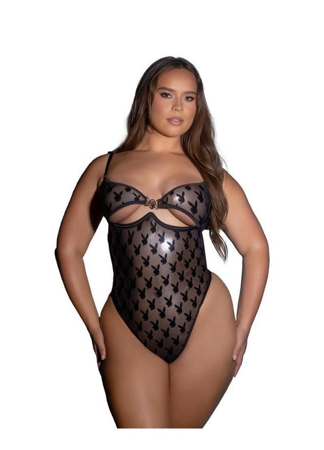 Playboy Shimmer Bunny Teddy - Gray - 1xlarge - Grey - XLarge
