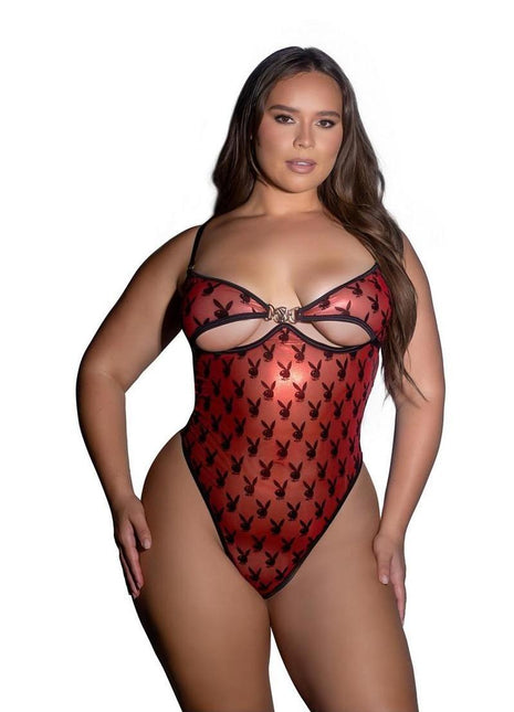 Playboy Shimmer Bunny Teddy - Black/Red - XXLarge