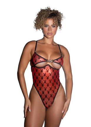 Playboy Shimmer Bunny Teddy - Black/Red - Small