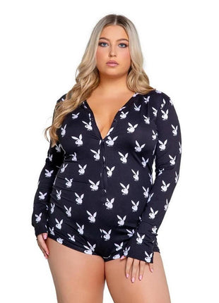 Playboy Slumber Bunny Romper - 1xlarge - Black/White - Queen/XXLarge