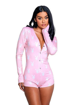 Playboy Slumber Bunny Romper - Pink/White - Large/XLarge