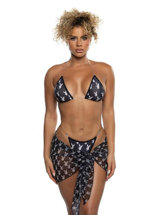 Playboy Splash Bunny Bikini Set (2 Piece) - Os - Black/White