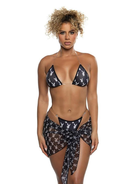 Playboy Splash Bunny Bikini Set (2 Piece) - Os - Black/White