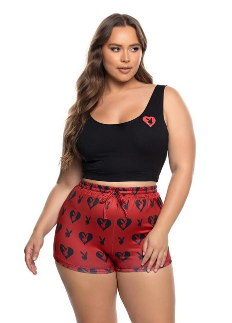 Playboy Sweetheart Bunny Lounge Short Set (2 Piece) - 1xlarge - Black/Red - XXLarge
