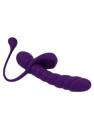 Playboy Twisted Playground Rechargeable Silicone Dual Vibrator with Detachable C-Ring Anal Tail - Purple