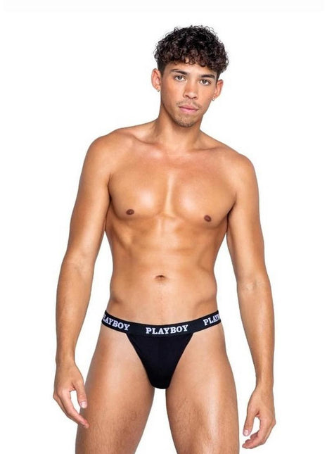Playboys Mens Modal Gym Thong - Black/White - Large