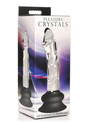 Pleasure Crystals Glass Dildo with Silicone Base - Black/Clear - 6.5in