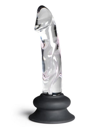 Pleasure Crystals Glass Dildo with Silicone Base - Black/Clear - 6.5in