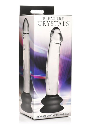 Pleasure Crystals Glass Dildo with Silicone Base - Black/Clear - 7.6in