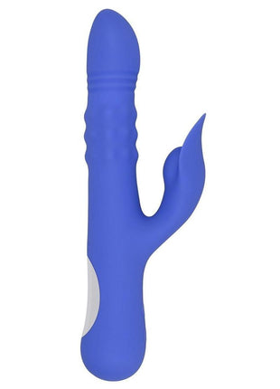 Pop Goes The O Rechargeable Silicone Triple Motor Thrusting Rabbit Vibrator - Blue