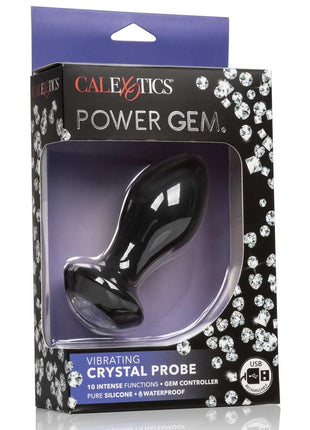 Power Gem Vibrating Crystal Probe Silicone Rechargeable Butt Plug - Black