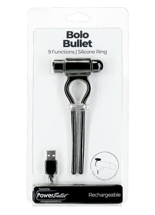 Powerbullet Bolo Bullet Silicone Rechargeable Penis Ring - Black/Silver