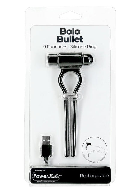 Powerbullet Bolo Bullet Silicone Rechargeable Penis Ring - Black/Silver