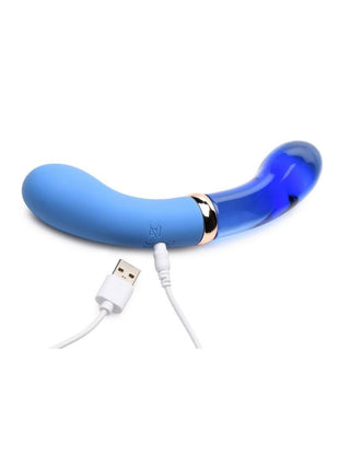 Prisms Vibra-Glass 10x Bleu Dual End G-Spot Rechargeable Silicone/Glass Vibrating Dildo
