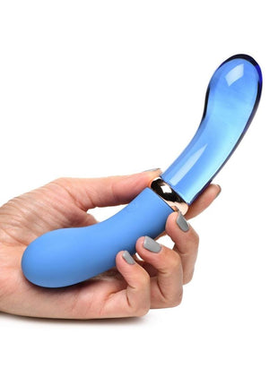 Prisms Vibra-Glass 10x Bleu Dual End G-Spot Rechargeable Silicone/Glass Vibrating Dildo