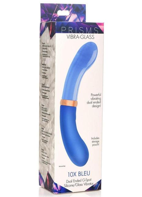 Prisms Vibra-Glass 10x Bleu Dual End G-Spot Rechargeable Silicone/Glass Vibrating Dildo - Teal