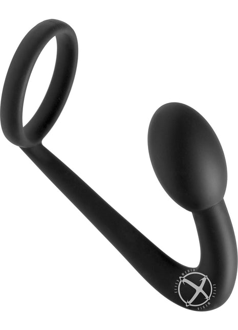Prostatic Play Explorer Silicone Cock Ring and Prostate Plug - Black