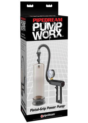 Pump Worx Pistol Grip Power Penis Pump - Black/Clear/Smoke
