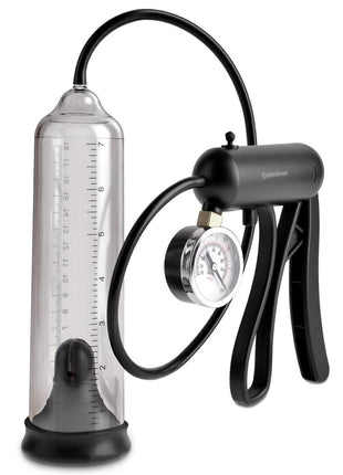 Pump Worx Pro-Gauge Power Penis Pump - Black/Clear