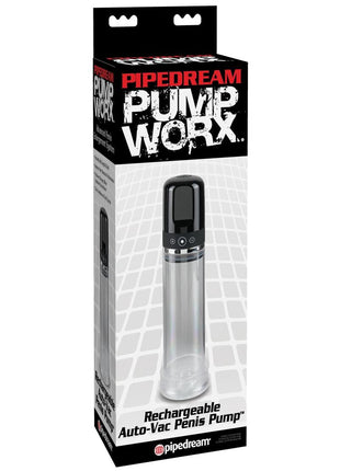 Pump Worx Rechargeable 3-Speed Auto-Vac Penis Pump - Black/Clear