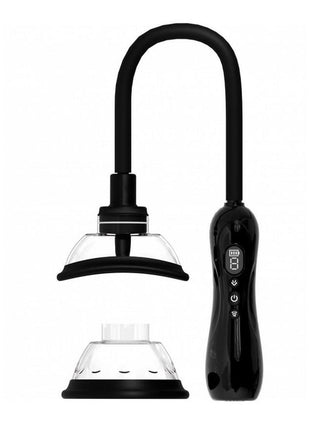 Pumped Automatic Rechargeable Vulva and Breast Pump with Rotating and Vibrating Tongue - Black