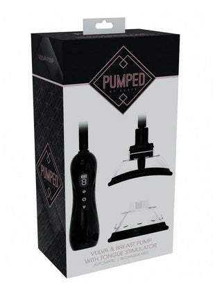 Pumped Automatic Rechargeable Vulva and Breast Pump with Rotating and Vibrating Tongue - Black