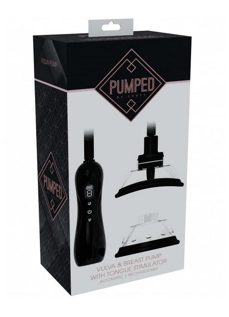 Pumped Automatic Rechargeable Vulva and Breast Pump with Rotating and Vibrating Tongue - Black