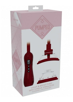 Pumped Automatic Rechargeable Vulva and Breast Pump with Rotating and Vibrating Tongue - Red