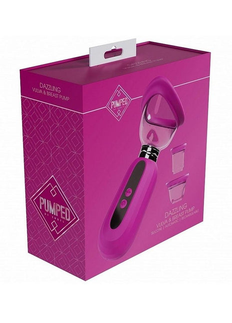 Pumped Dazzling Automatic 5 Speed Silicone Rechargeable Vulva Clitoral Nipple and Breast Pump - Pink