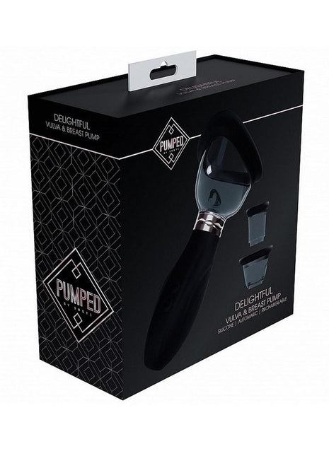 Pumped Delightful Automatic 5 Speed Silicone Rechargeable Vulva Clitoral Clitoral and Breast Pump - Black