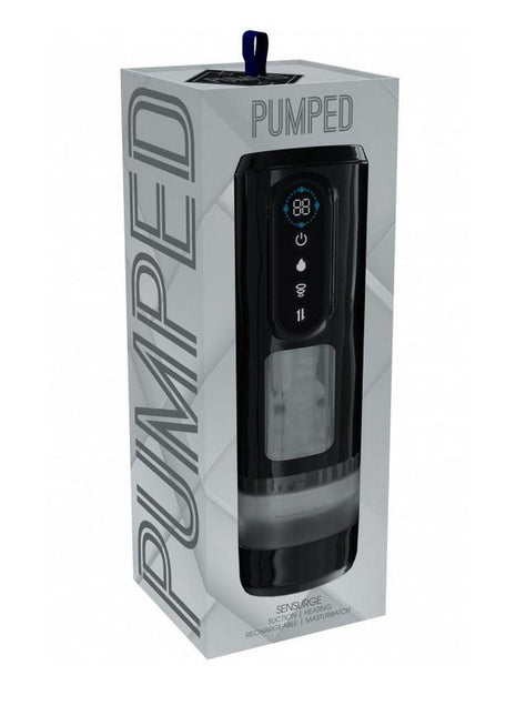 Pumped Sensurge Automatic Rechargeable Heating, Sucking, Thrusting, Vibrating Male Pump - Black