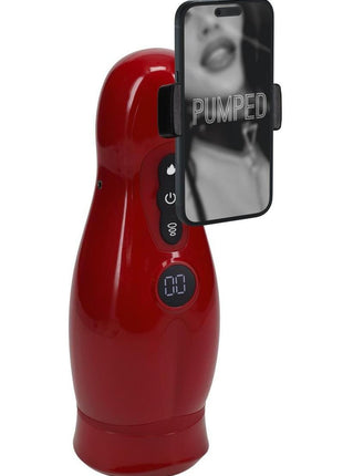 Pumped Virtuo 10 Function Suction Vibration Phone Attachment Rechargeable Masturbator - Metallic - Red