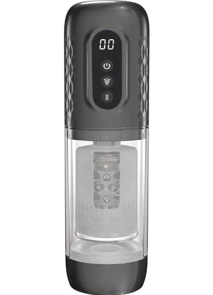 Pumped Vortex Multi Function Suction Rotating Thrusting Rechargeable Masturbator - Grey/Gun Metal