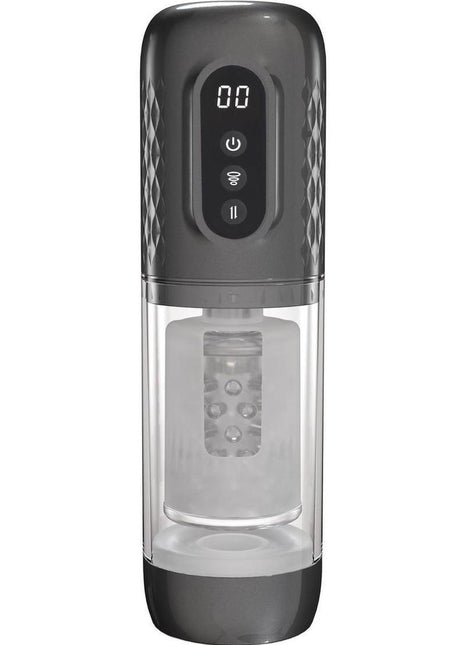 Pumped Vortex Multi Function Suction Rotating Thrusting Rechargeable Masturbator - Grey/Gun Metal