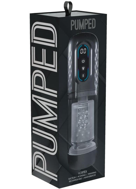 Pumped Vortex Multi Function Suction Rotating Thrusting Rechargeable Masturbator - Grey/Gun Metal