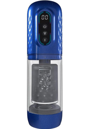 Pumped Vortex Multi Function Suction Rotating Thrusting Rechargeable Masturbator - Metallic - Blue