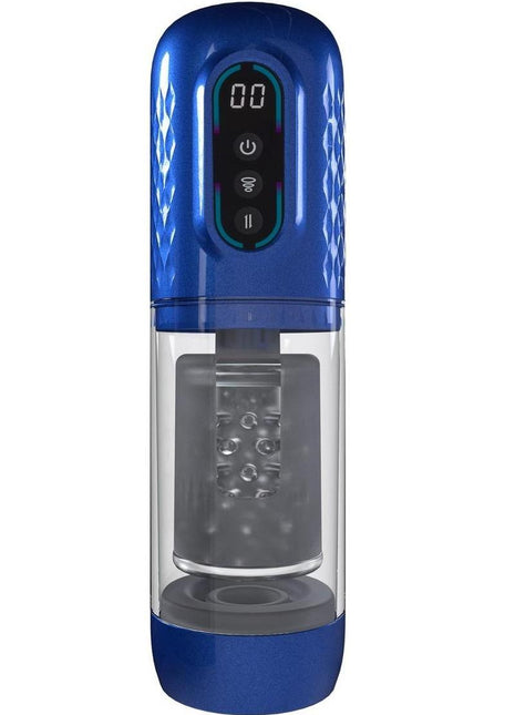 Pumped Vortex Multi Function Suction Rotating Thrusting Rechargeable Masturbator - Metallic - Blue