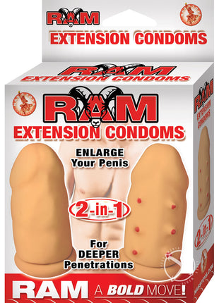 Ram Extension Condoms Latex Extender Sleeves - Vanilla - 2 Per Box