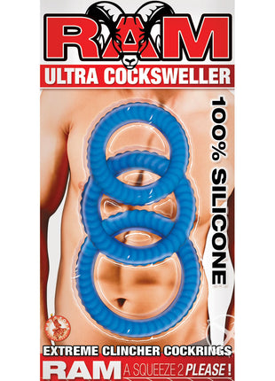 Ram Ultra Cocksweller Silicone Cock Rings - Blue