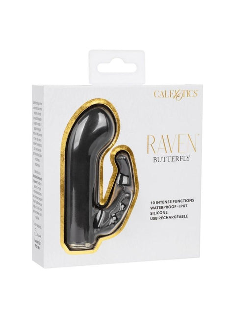 Raven Butterfly Silicone Rechargeable Dual Stimulation Vibrator - Black