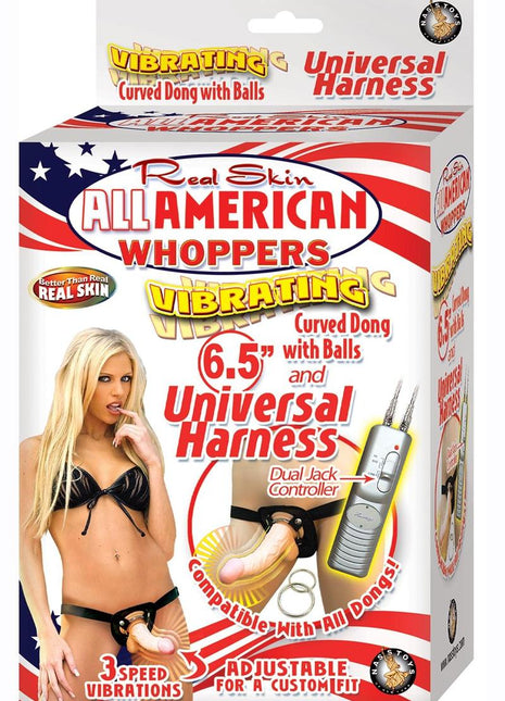 Real Skin All American Whoppers Vibrating Dildo with Universal Harness - Black/Flesh/Vanilla - 6.5in