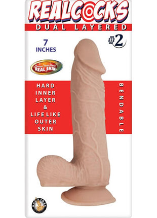 Realcocks Dual Layered #2 Bendable Dildo - Flesh/Vanilla - 7in