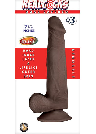 Realcocks Dual Layered #3 Bendable Dildo - Brown/Chocolate - 7.5in