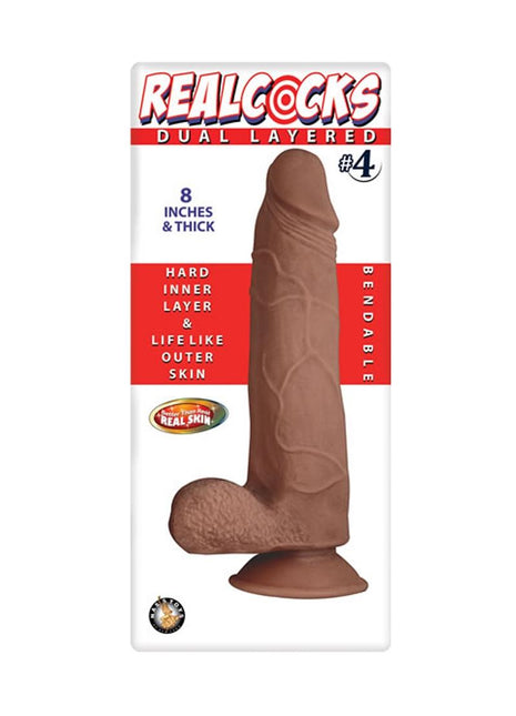Realcocks Dual Layered #4 Bendable Thick Dildo - Brown/Caramel - 8in